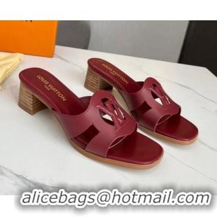 Most Popular Louis Vuitton LV Isola Leather Heel Slide Sandals 4.5cm Burgundy 915093