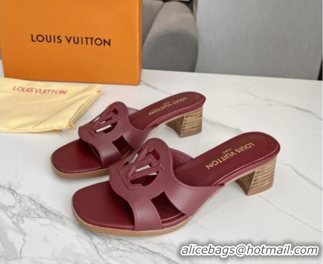 Most Popular Louis Vuitton LV Isola Leather Heel Slide Sandals 4.5cm Burgundy 915093