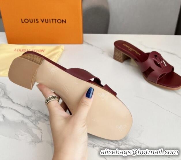 Most Popular Louis Vuitton LV Isola Leather Heel Slide Sandals 4.5cm Burgundy 915093