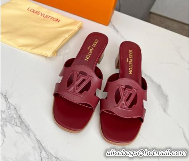 Most Popular Louis Vuitton LV Isola Leather Heel Slide Sandals 4.5cm Burgundy 915093