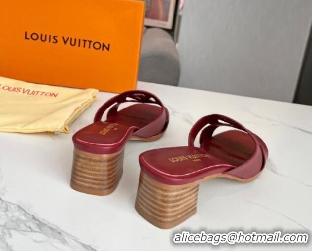 Most Popular Louis Vuitton LV Isola Leather Heel Slide Sandals 4.5cm Burgundy 915093