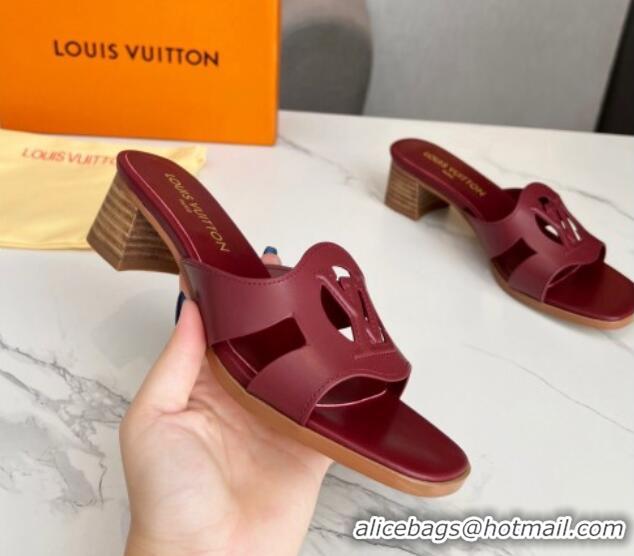 Most Popular Louis Vuitton LV Isola Leather Heel Slide Sandals 4.5cm Burgundy 915093