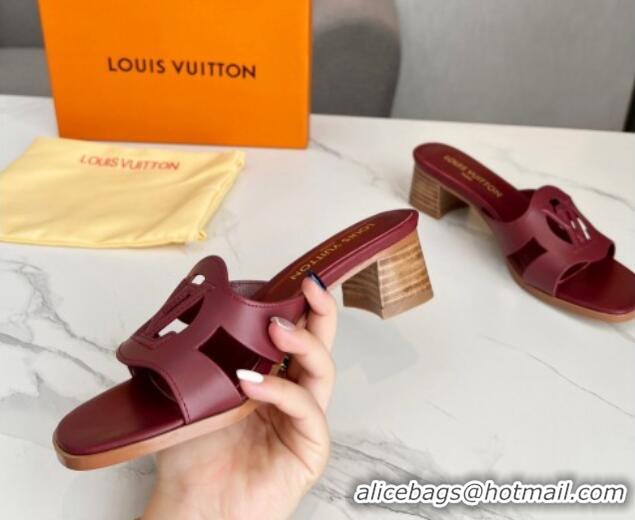 Most Popular Louis Vuitton LV Isola Leather Heel Slide Sandals 4.5cm Burgundy 915093