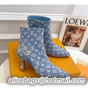 Unique Style Louis Vuitton Sparkle Heel Ankle Boots 6.5cm in Monogram Denim Blue 918041