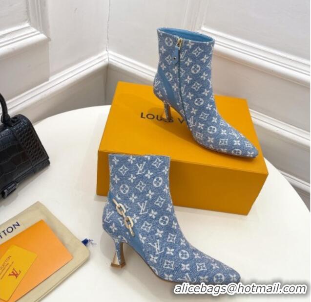 Unique Style Louis Vuitton Sparkle Heel Ankle Boots 6.5cm in Monogram Denim Blue 918041