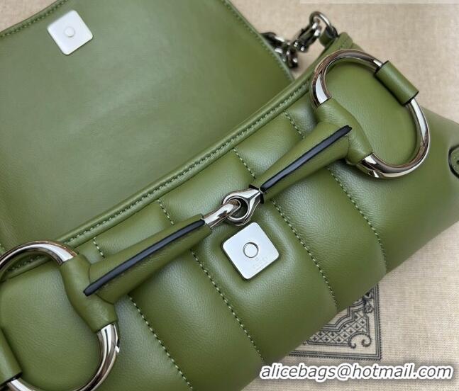 Top Design Gucci Horsebit Chain Small Shoulder bag in Quilted Leather 764339 Green 2023