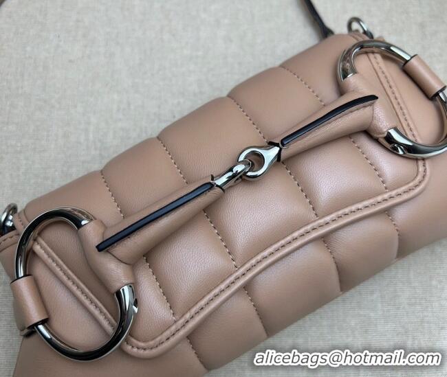 Famous Brand Gucci Horsebit Chain Small Shoulder bag in Quilted Leather 764339 Rose Beige 2023