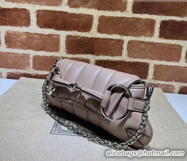 Top Quality Gucci Horsebit Chain Small Shoulder bag in Quilted Leather 764339 Dusty Pink 2023