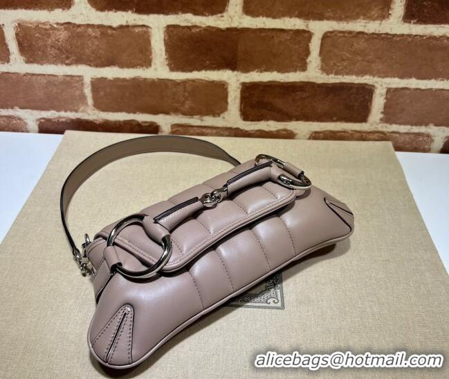 Top Quality Gucci Horsebit Chain Small Shoulder bag in Quilted Leather 764339 Dusty Pink 2023