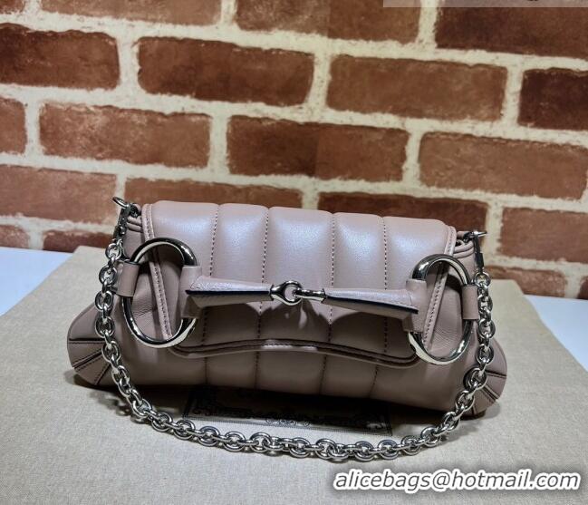 Top Quality Gucci Horsebit Chain Small Shoulder bag in Quilted Leather 764339 Dusty Pink 2023