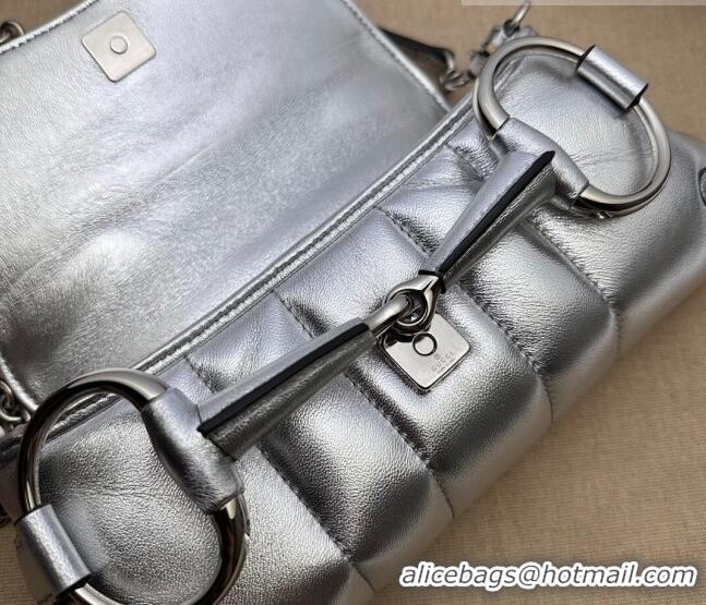 Top Quality Gucci Horsebit Chain Small Shoulder bag in Quilted Leather 764339 Silver 2023