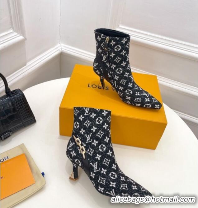 Most Popular Louis Vuitton Sparkle Heel Ankle Boots 6.5cm in Monogram Denim Black 918042