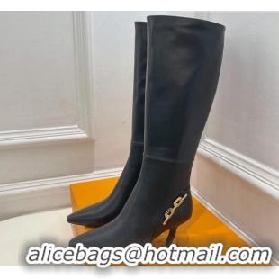 Top Grade Louis Vuitton Sparkle Heel High Boots 6.5cm in Leather Black 918043