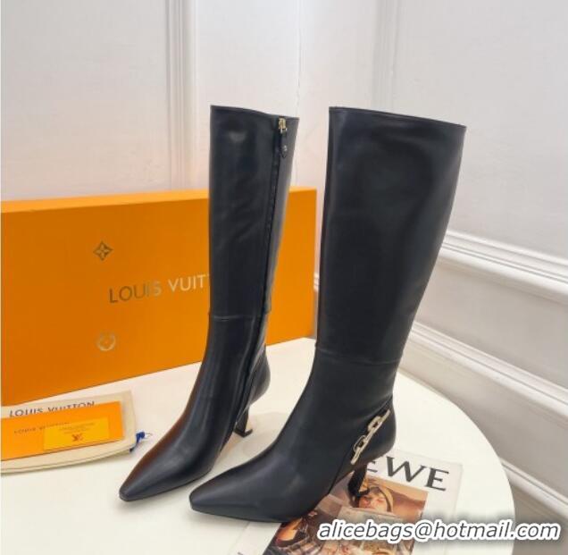 Top Grade Louis Vuitton Sparkle Heel High Boots 6.5cm in Leather Black 918043