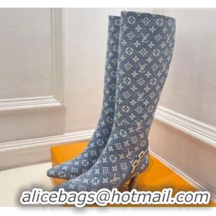 Perfect Louis Vuitton Sparkle Heel High Boots 6.5cm in Monogram Denim Blue 918046