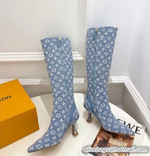 Perfect Louis Vuitton Sparkle Heel High Boots 6.5cm in Monogram Denim Blue 918046