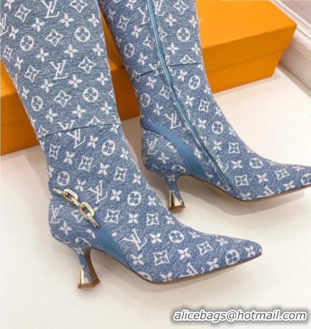 Perfect Louis Vuitton Sparkle Heel High Boots 6.5cm in Monogram Denim Blue 918046