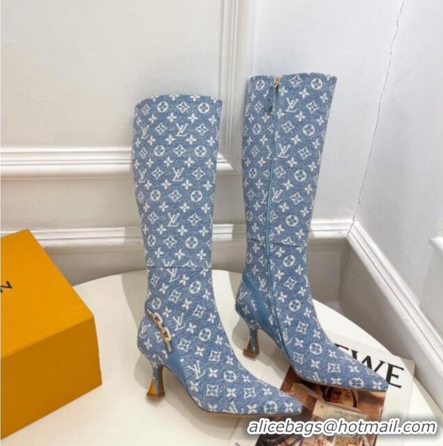 Perfect Louis Vuitton Sparkle Heel High Boots 6.5cm in Monogram Denim Blue 918046