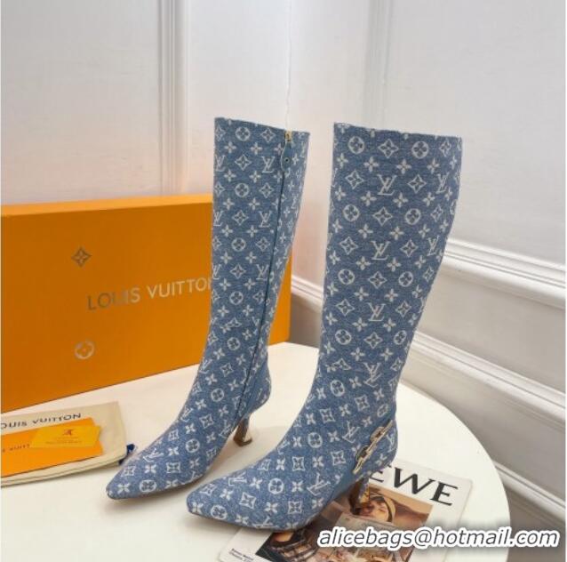 Perfect Louis Vuitton Sparkle Heel High Boots 6.5cm in Monogram Denim Blue 918046