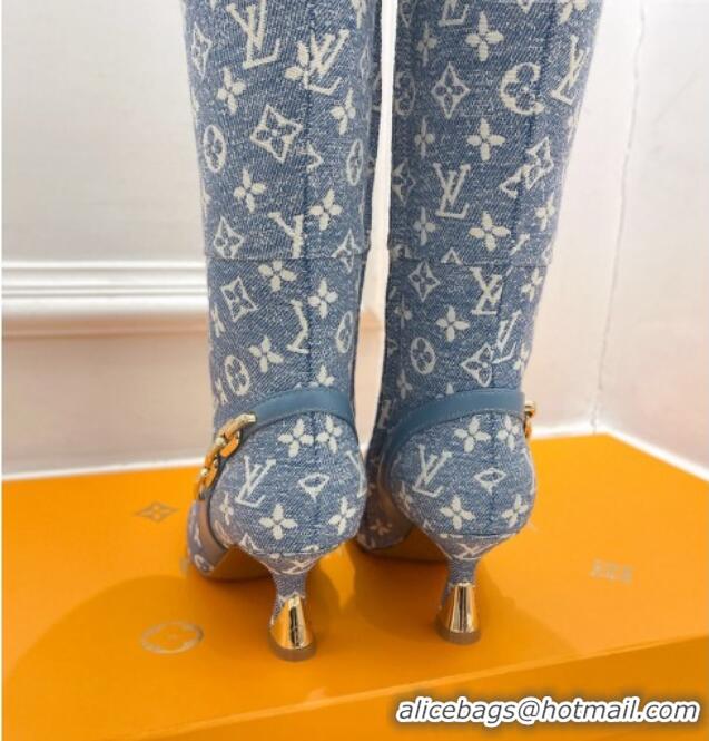 Perfect Louis Vuitton Sparkle Heel High Boots 6.5cm in Monogram Denim Blue 918046