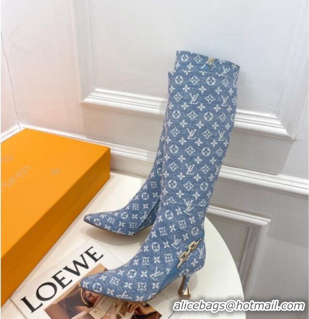 Perfect Louis Vuitton Sparkle Heel High Boots 6.5cm in Monogram Denim Blue 918046