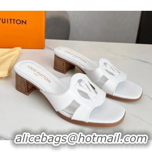 Durable Louis Vuitton LV Isola Leather Heel Slide Sandals 4.5cm with LV Circle White 918048