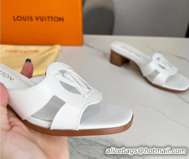 Durable Louis Vuitton LV Isola Leather Heel Slide Sandals 4.5cm with LV Circle White 918048