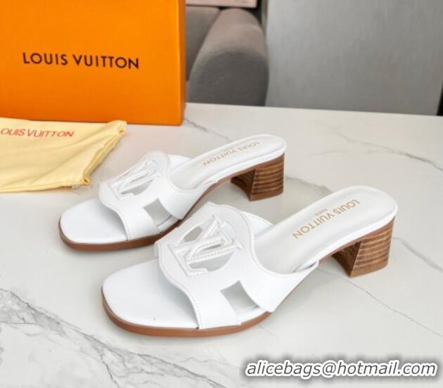 Durable Louis Vuitton LV Isola Leather Heel Slide Sandals 4.5cm with LV Circle White 918048