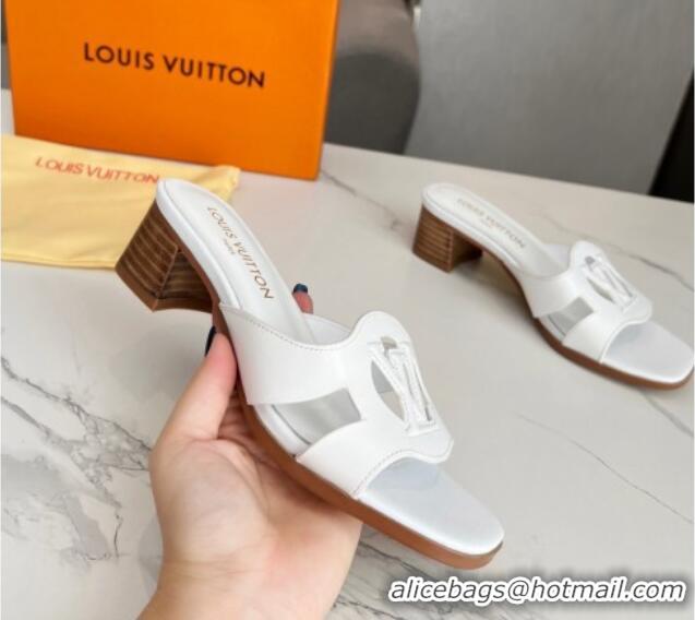 Durable Louis Vuitton LV Isola Leather Heel Slide Sandals 4.5cm with LV Circle White 918048