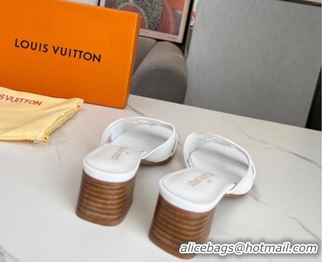 Durable Louis Vuitton LV Isola Leather Heel Slide Sandals 4.5cm with LV Circle White 918048