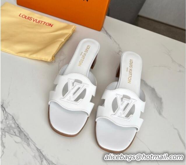 Durable Louis Vuitton LV Isola Leather Heel Slide Sandals 4.5cm with LV Circle White 918048