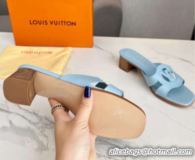 Best Product Louis Vuitton LV Isola Leather Heel Slide Sandals 4.5cm with LV Circle Light Blue 918050