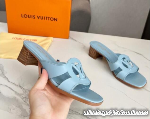 Best Product Louis Vuitton LV Isola Leather Heel Slide Sandals 4.5cm with LV Circle Light Blue 918050