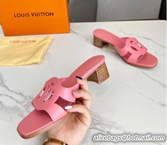 Popular Style Louis Vuitton LV Isola Leather Heel Slide Sandals 4.5cm with LV Circle Pink 918051