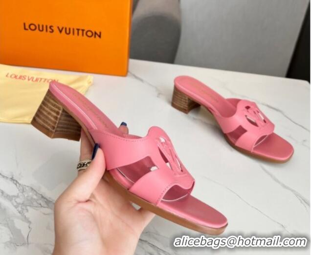 Popular Style Louis Vuitton LV Isola Leather Heel Slide Sandals 4.5cm with LV Circle Pink 918051