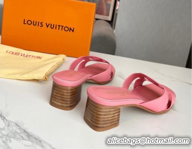 Popular Style Louis Vuitton LV Isola Leather Heel Slide Sandals 4.5cm with LV Circle Pink 918051