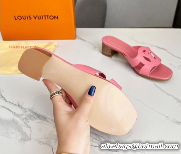 Popular Style Louis Vuitton LV Isola Leather Heel Slide Sandals 4.5cm with LV Circle Pink 918051