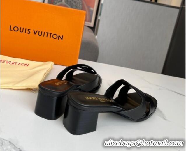 Charming Louis Vuitton LV Isola Leather Heel Slide Sandals 4.5cm with LV Circle Black 918052