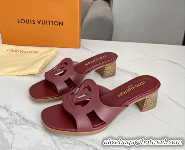 Good Product Louis Vuitton LV Isola Leather Heel Slide Sandals 4.5cm with LV Circle Burgundy 918055