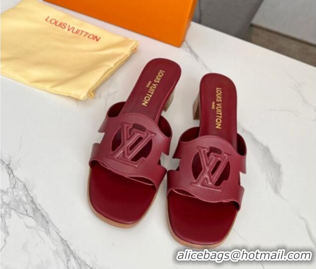 Good Product Louis Vuitton LV Isola Leather Heel Slide Sandals 4.5cm with LV Circle Burgundy 918055