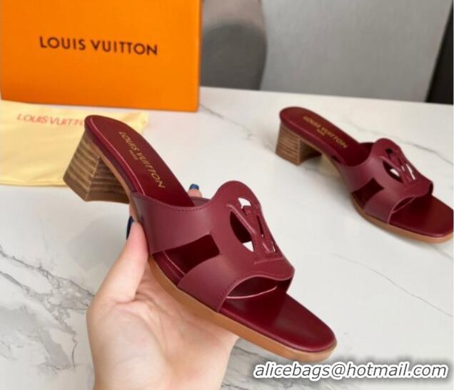 Good Product Louis Vuitton LV Isola Leather Heel Slide Sandals 4.5cm with LV Circle Burgundy 918055