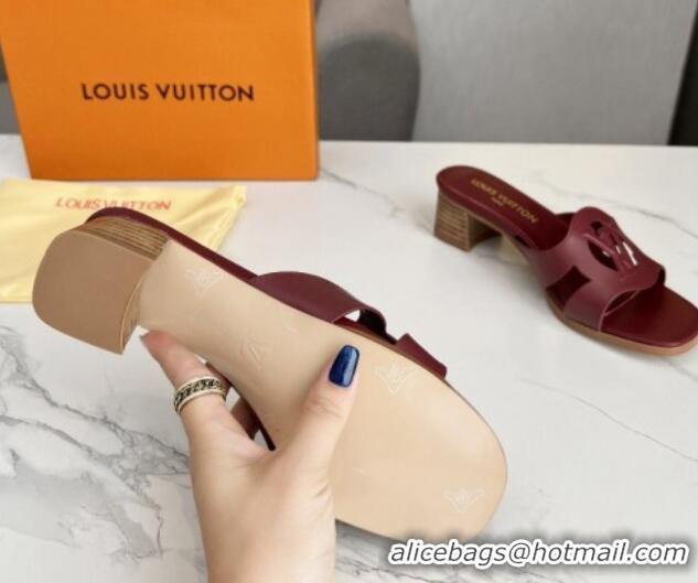 Good Product Louis Vuitton LV Isola Leather Heel Slide Sandals 4.5cm with LV Circle Burgundy 918055