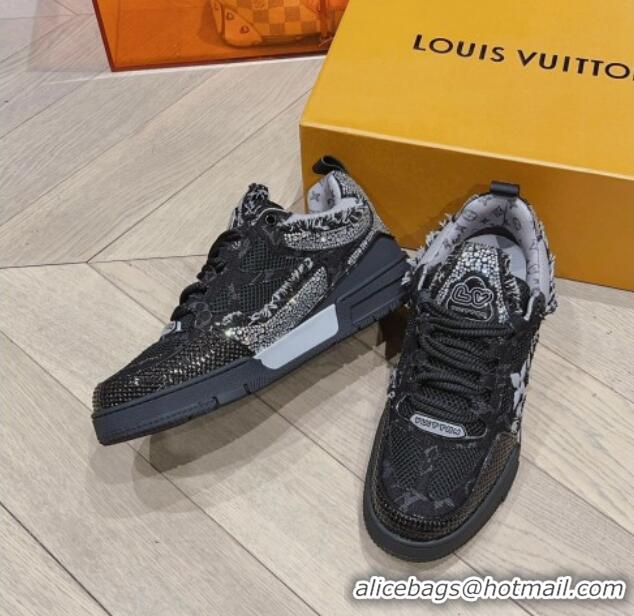 Low Price Louis Vuitton LV Skate Sneakers in Crystals and Denim Black 926112