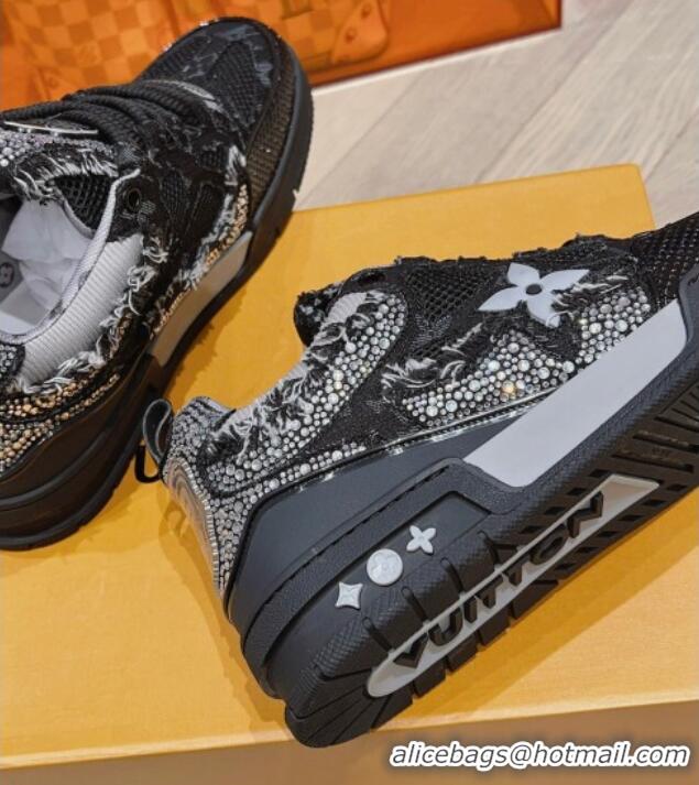 Low Price Louis Vuitton LV Skate Sneakers in Crystals and Denim Black 926112