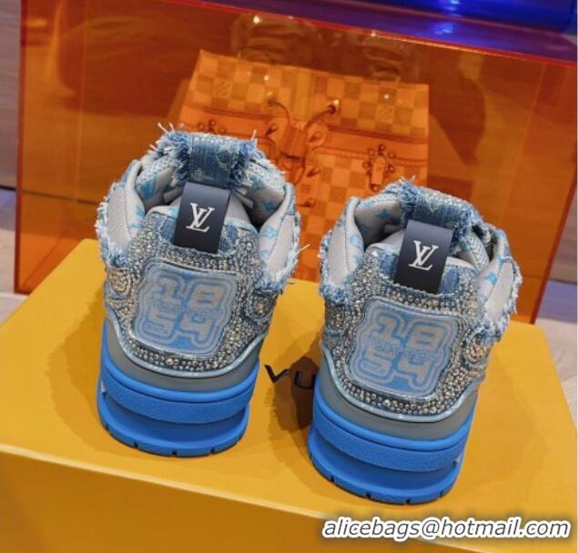 Most Popular Louis Vuitton LV Skate Sneakers in Crystals and Denim Blue 926113