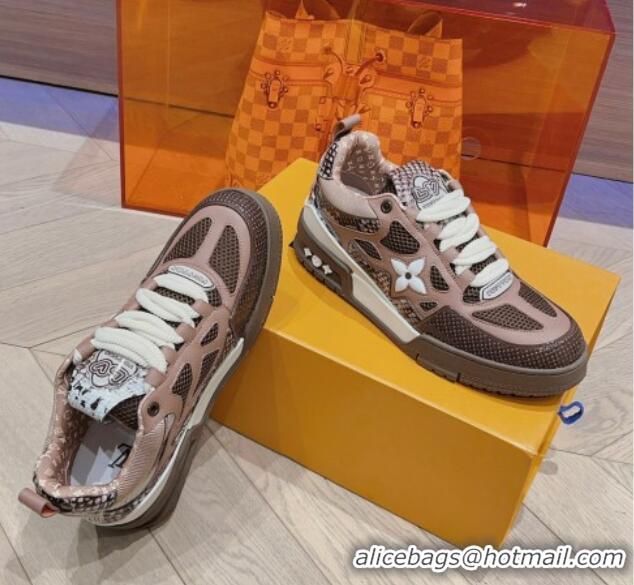 Best Luxury Louis Vuitton LV Skate Sneakers in Mesh and python-like leather Brown 926114