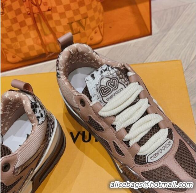 Best Luxury Louis Vuitton LV Skate Sneakers in Mesh and python-like leather Brown 926114