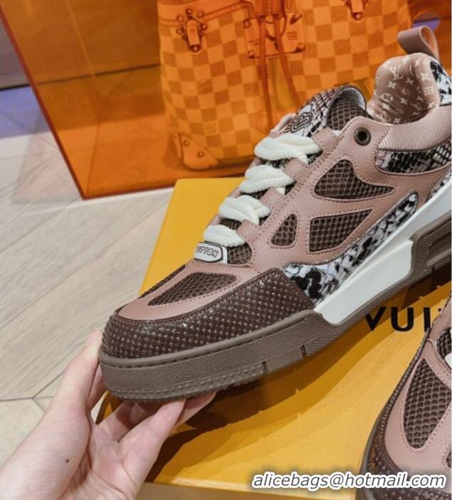 Best Luxury Louis Vuitton LV Skate Sneakers in Mesh and python-like leather Brown 926114