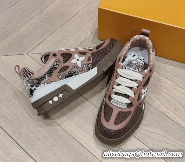 Best Luxury Louis Vuitton LV Skate Sneakers in Mesh and python-like leather Brown 926114