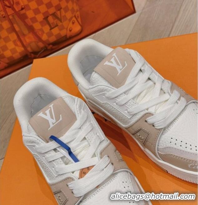 Reasonable Price Louis Vuitton LV Trainer Sneakers in Leather Nude 926116